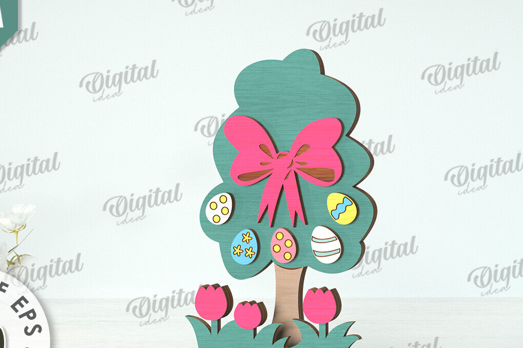 Intra απο ξύλο plywood 3mm-4mm πάχος Τρισδιάστατη πασχαλινό δέντρο. Πασχαλινό περίπτερο Δίασταση 15x15 cm INTRAFABR-118276267