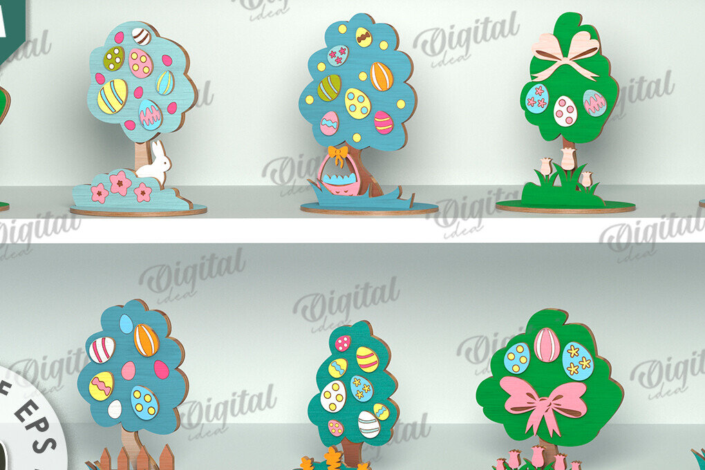 Intra απο ξύλο plywood 3mm-4mm πάχος 3D Πασχαλινών Δέντρων Δίασταση 15x15 cm INTRAFABR-118279936