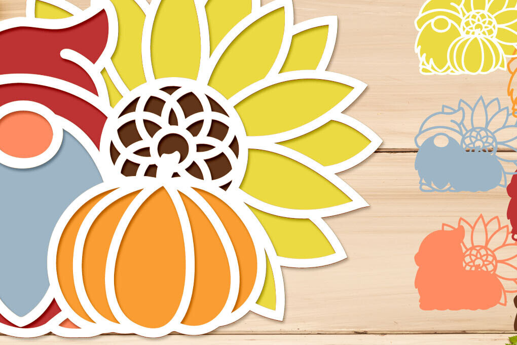 Intra απο ξύλο plywood 3mm-4mm πάχος 3d Fall Gnome , Κολοκύθα και Ηλίανθος Δίασταση 25x25 cm INTRAFABR-104683909