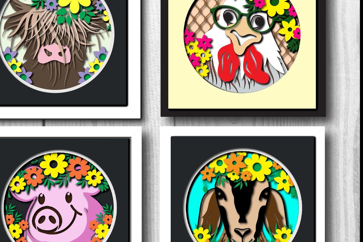 Intra απο ξύλο plywood 3mm-4mm πάχος 3D Farm Animals Shadow Box Δίασταση 25x25 cm INTRAFABR-34870484