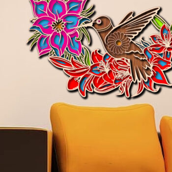 Intra απο ξύλο plywood 3mm-4mm πάχος 3D Floral Μάνταλα με στρώσεις κολιμπρί Δίασταση 30x30 cm INTRAFABR-25149438 - Image 3