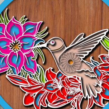 Intra απο ξύλο plywood 3mm-4mm πάχος 3D Floral Μάνταλα με στρώσεις κολιμπρί Δίασταση 30x30 cm INTRAFABR-25149438 - Image 4