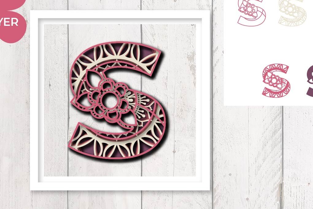 Intra απο ξύλο plywood 3mm-4mm πάχος 3D Floral Letter S Mandala Layer Δίασταση 30x30 cm INTRAFABR-30440726