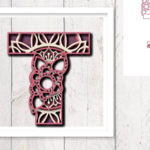 Intra απο ξύλο plywood 3mm-4mm πάχος 3D Floral Letter T Mandala Layer Δίασταση 30x30 cm INTRAFABR-30441557