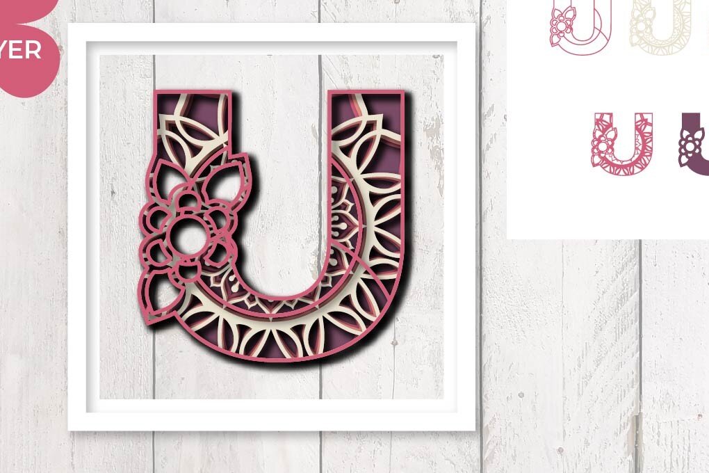 Intra απο ξύλο plywood 3mm-4mm πάχος 3D Floral Letter U Mandala Layer Δίασταση 30x30 cm INTRAFABR-30442227