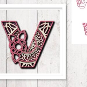 Intra απο ξύλο plywood 3mm-4mm πάχος 3D Floral Letter V Mandala Layer Δίασταση 30x30 cm INTRAFABR-30442846