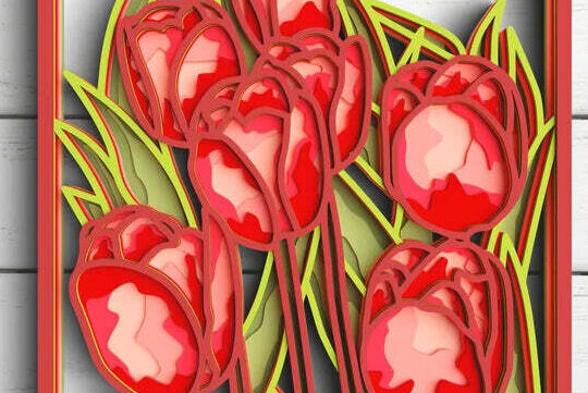 Intra απο ξύλο plywood 3mm-4mm πάχος 3D Flower 8 Layer - Tulip Δίασταση 30x30 cm INTRAFABR-101198049