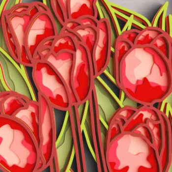 Intra απο ξύλο plywood 3mm-4mm πάχος 3D Flower 8 Layer - Tulip Δίασταση 30x30 cm INTRAFABR-101198049 - Image 6