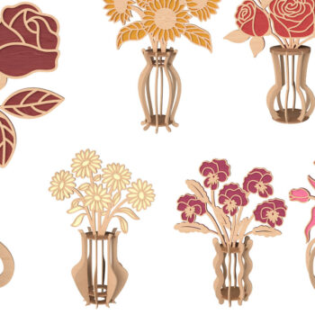 Intra απο ξύλο plywood 3mm-4mm πάχος Τρισδιάστατη δέσμη βάζου λουλουδιών Δίασταση 30x20 cm INTRAFABR-111957361 - Image 1