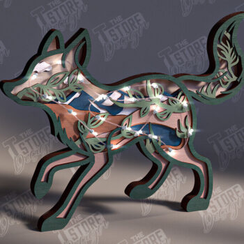 Intra απο ξύλο plywood 3mm-4mm πάχος 3D Fox Ξύλινο Σκαλιστικό Φωτιστικό | CNC Δίασταση 15x15 cm INTRAFABR-104130502 - Image 1