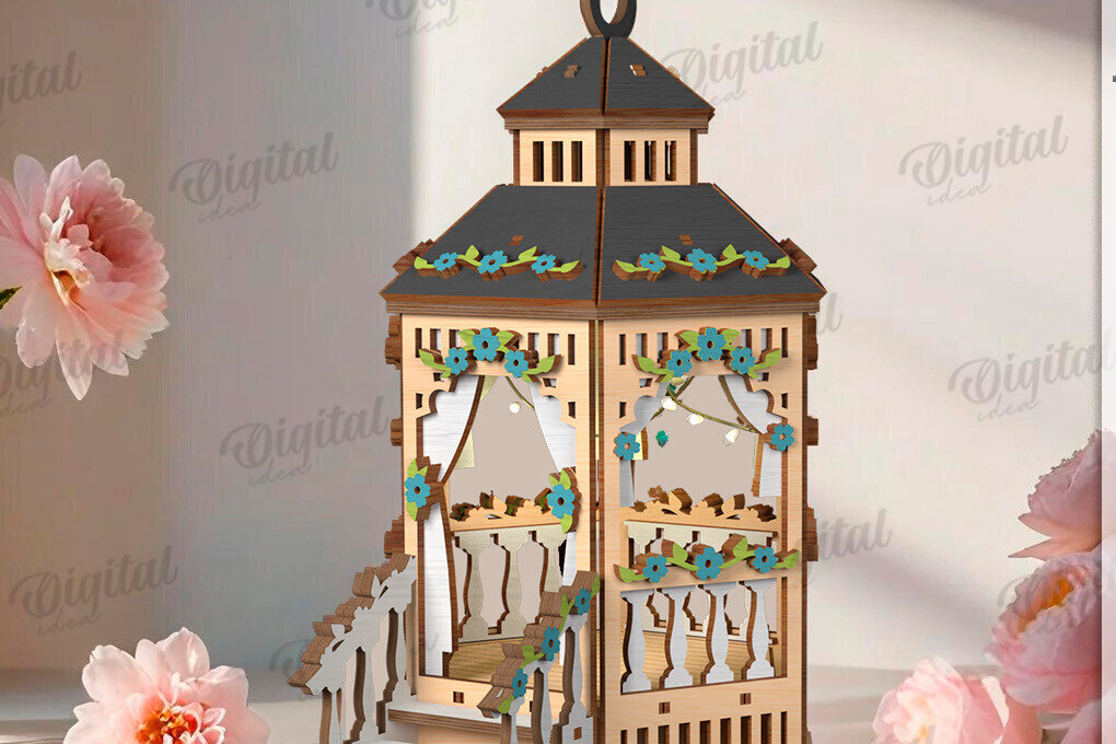 Intra απο ξύλο plywood 3mm-4mm πάχος 3D Gazebo Lantern Δίασταση 30x20 cm INTRAFABR-122128516