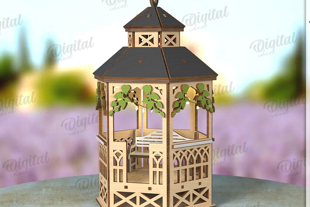 Intra απο ξύλο plywood 3mm-4mm πάχος 3D Gazebo Lantern Δίασταση 30x20 cm INTRAFABR-122128783 - Image 1