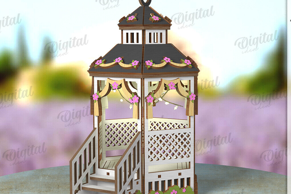 Intra απο ξύλο plywood 3mm-4mm πάχος 3D Gazebo Lantern Δίασταση 30x20 cm INTRAFABR-122128983
