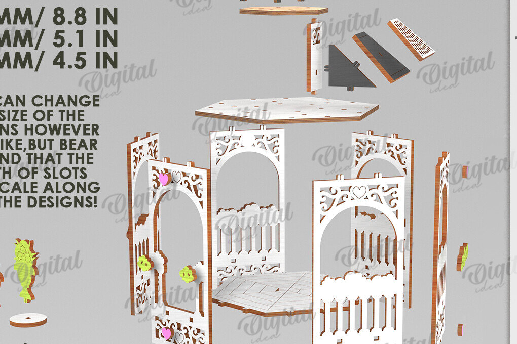 Intra απο ξύλο plywood 3mm-4mm πάχος 3D Gazebo Lantern Δίασταση 30x20 cm INTRAFABR-122128485 - Image 2