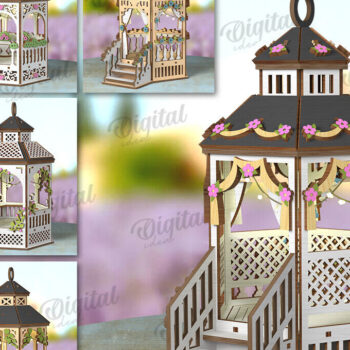 Intra απο ξύλο plywood 3mm-4mm πάχος Κόψιμο με λέιζερ με δέσμη 3D Gazebo Lanterns Δίασταση 30x20 cm INTRAFABR-121991667 - Image 1