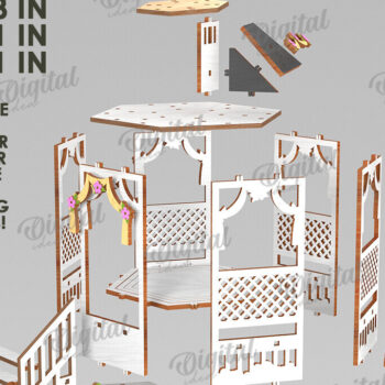 Intra απο ξύλο plywood 3mm-4mm πάχος Κόψιμο με λέιζερ με δέσμη 3D Gazebo Lanterns Δίασταση 30x20 cm INTRAFABR-121991667 - Image 12