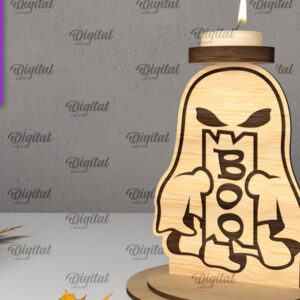 Intra απο ξύλο plywood 3mm-4mm πάχος 3D Ghost Candle Holder . Στοιχειωμένος Δίασταση 15x15 cm INTRAFABR-105569668