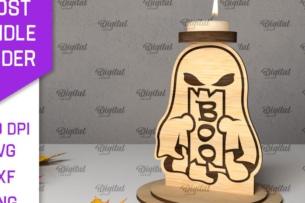 Intra απο ξύλο plywood 3mm-4mm πάχος 3D Ghost Candle Holder . Στοιχειωμένος Δίασταση 15x15 cm INTRAFABR-105569668 - Image 1