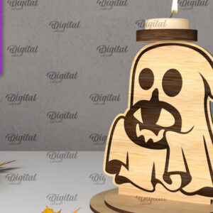 Intra απο ξύλο plywood 3mm-4mm πάχος 3D Ghost Candle Holder . Στοιχειωμένος Δίασταση 15x15 cm INTRAFABR-105569724