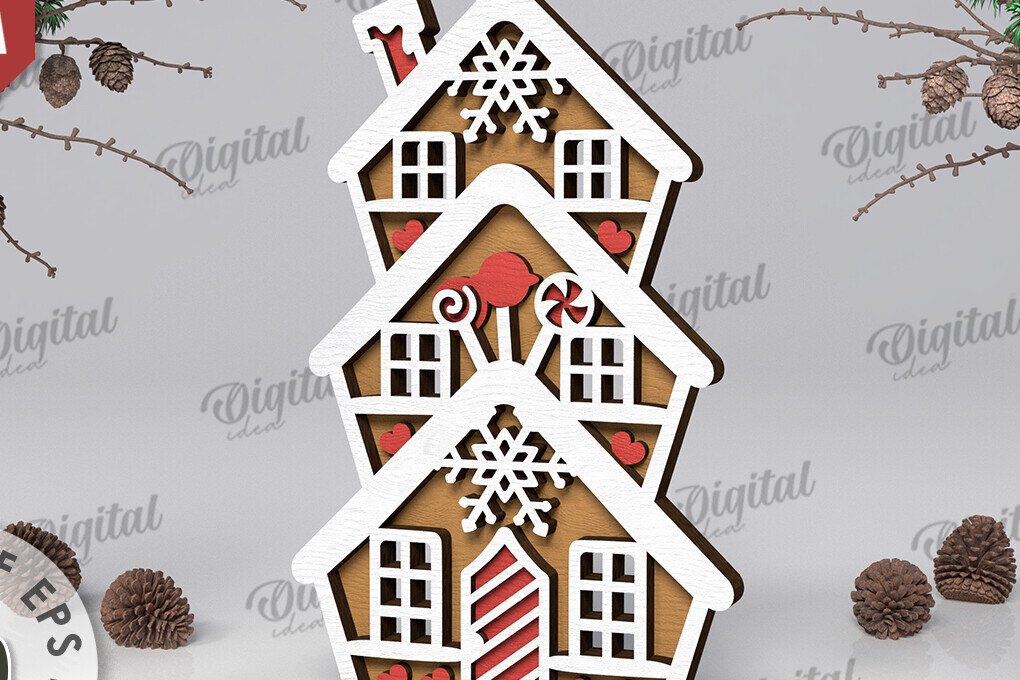 Intra απο ξύλο plywood 3mm-4mm πάχος με βάση 3D Gingerbread Stand Δίασταση 30x20 cm INTRAFABR-109883188