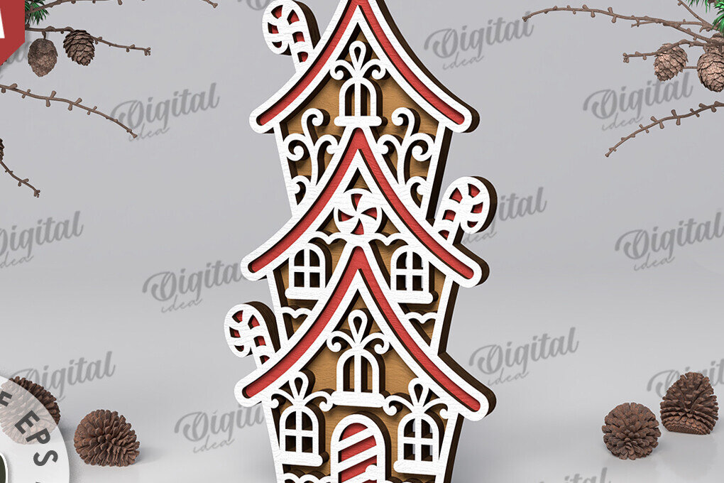 Intra απο ξύλο plywood 3mm-4mm πάχος με βάση 3D Gingerbread Stand Δίασταση 30x20 cm INTRAFABR-109883201