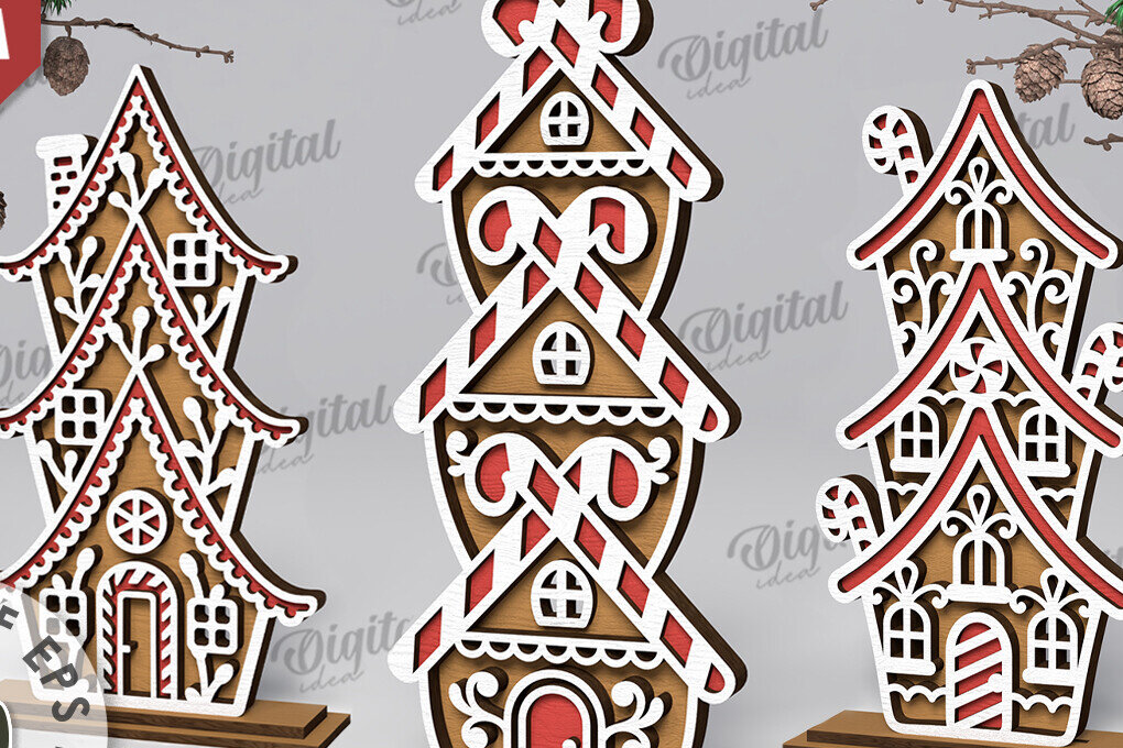 Intra απο ξύλο plywood 3mm-4mm πάχος Δέσμη κοπής με λέιζερ 3D Gingerbread Stands Δίασταση 30x20 cm INTRAFABR-109938581