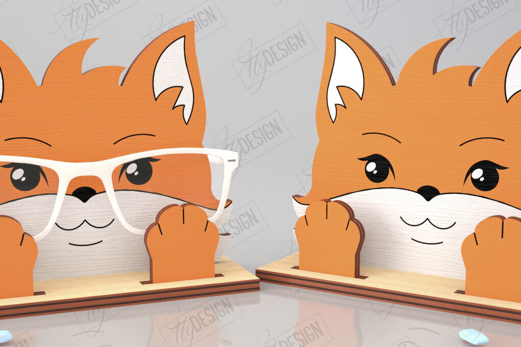 Intra απο ξύλο plywood 3mm-4mm πάχος Τρισδιάστατη θήκη γυαλιών κοπής με λέιζερ | Πρόσωπο αλεπούς Δίασταση 15x15 cm INTRAFABR-121358992