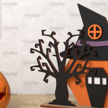 Intra απο ξύλο plywood 3mm-4mm πάχος Τρισδιάστατο Gnome Halloween House με λέιζερ Δίασταση 15x15 cm INTRAFABR-106602175 - Image 1