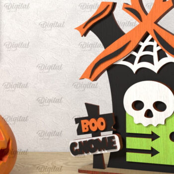 Intra απο ξύλο plywood 3mm-4mm πάχος Τρισδιάστατο Gnome Halloween House με λέιζερ Δίασταση 15x15 cm INTRAFABR-106602324 - Image 1