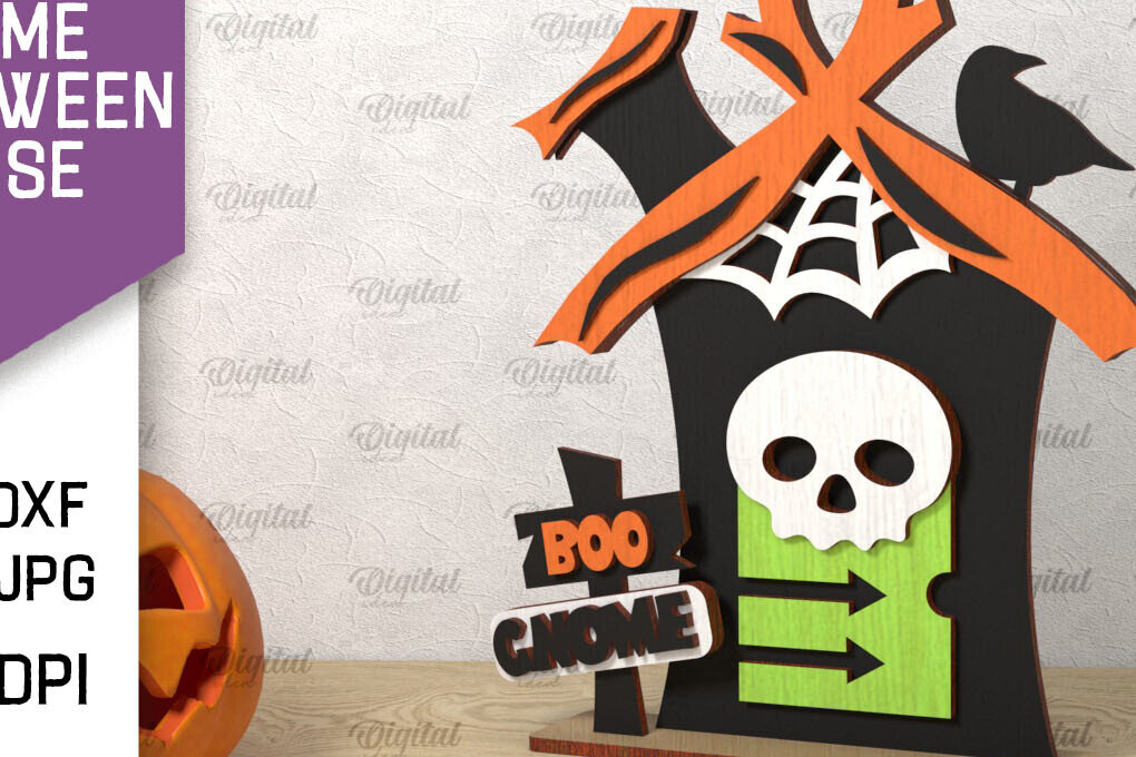 Intra απο ξύλο plywood 3mm-4mm πάχος Τρισδιάστατο Gnome Halloween House με λέιζερ Δίασταση 15x15 cm INTRAFABR-106602324 - Image 1