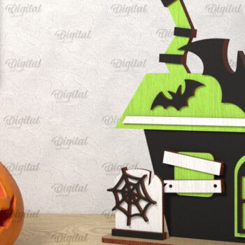 Intra απο ξύλο plywood 3mm-4mm πάχος Τρισδιάστατο Gnome Halloween House με λέιζερ Δίασταση 15x15 cm INTRAFABR-106602361 - Image 1