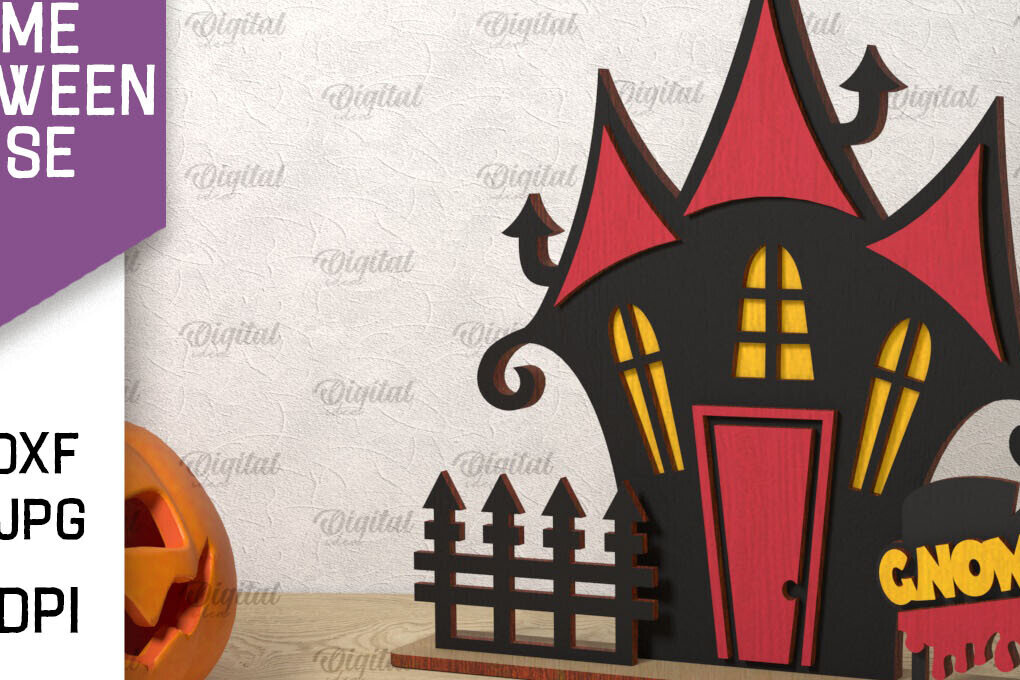 Intra απο ξύλο plywood 3mm-4mm πάχος Τρισδιάστατο Gnome Halloween House με λέιζερ Δίασταση 15x15 cm INTRAFABR-106602427 - Image 1