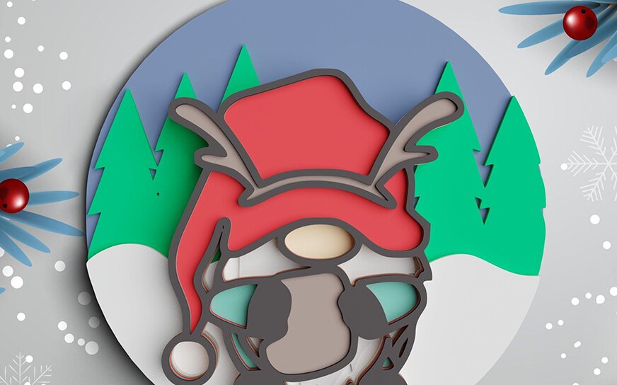 Intra απο ξύλο plywood 3mm-4mm πάχος Χριστουγεννιάτικο 3D Gnome στολίδι Δίασταση 30x30 cm INTRAFABR-77143908