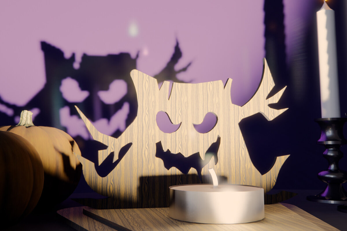 Intra απο ξύλο plywood 3mm-4mm πάχος Τρισδιάστατη αποκριάτικη θήκη κεριών με Δίασταση 6x6 cm INTRAFABR-79290332