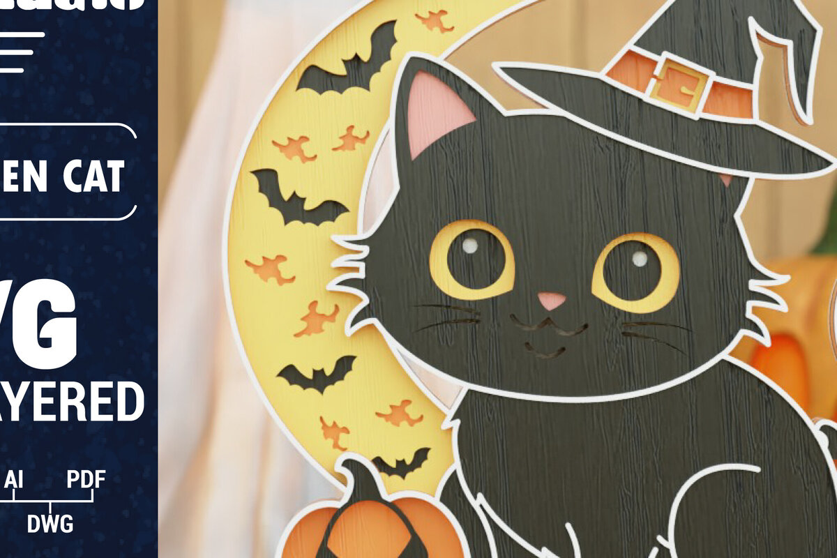 Intra απο ξύλο plywood 3mm-4mm πάχος Τρισδιάστατη αποκριάτικη γάτα Δίασταση 1200x1200 cm INTRAFABR-105998069