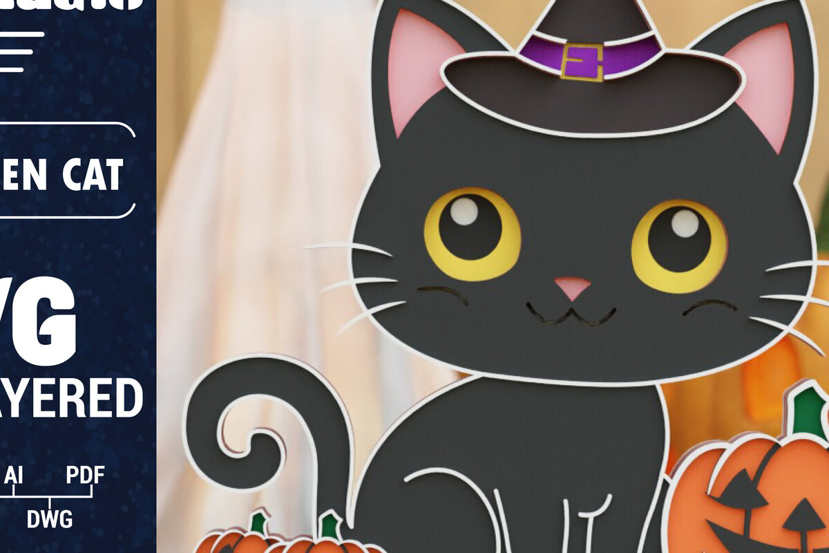 Intra απο ξύλο plywood 3mm-4mm πάχος Τρισδιάστατη αποκριάτικη γάτα Δίασταση 1200x1200 cm INTRAFABR-105998073