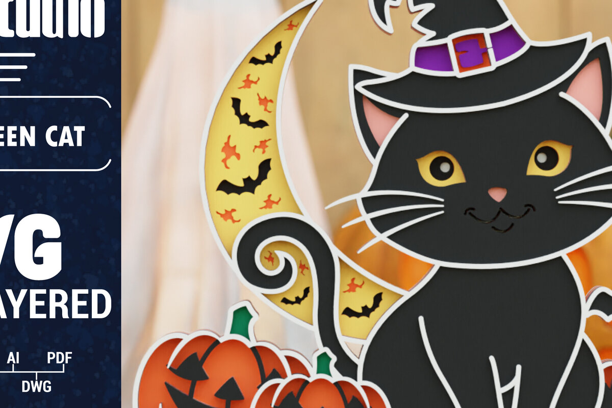 Intra απο ξύλο plywood 3mm-4mm πάχος Τρισδιάστατη αποκριάτικη γάτα Δίασταση 1200x1200 cm INTRAFABR-106034274