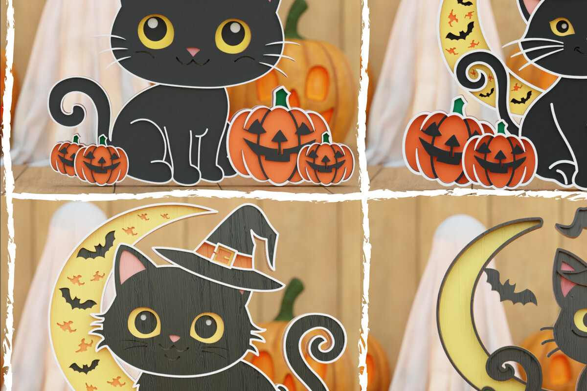 Intra απο ξύλο plywood 3mm-4mm πάχος Τρισδιάστατη αποκριάτικη γάτα Δίασταση 1200x1200 cm INTRAFABR-106097234