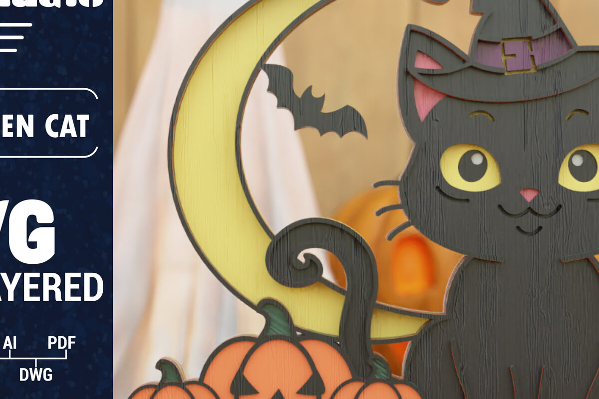 Intra απο ξύλο plywood 3mm-4mm πάχος Τρισδιάστατη αποκριάτικη γάτα Δίασταση 1200x1200 cm INTRAFABR-105960623