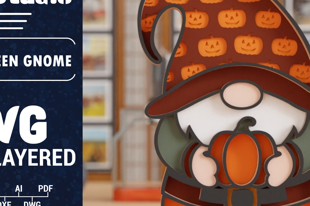 Intra απο ξύλο plywood 3mm-4mm πάχος 3D Halloween Gnome  Papercut Δίασταση 1200x1200 cm INTRAFABR-106097142 - Image 1