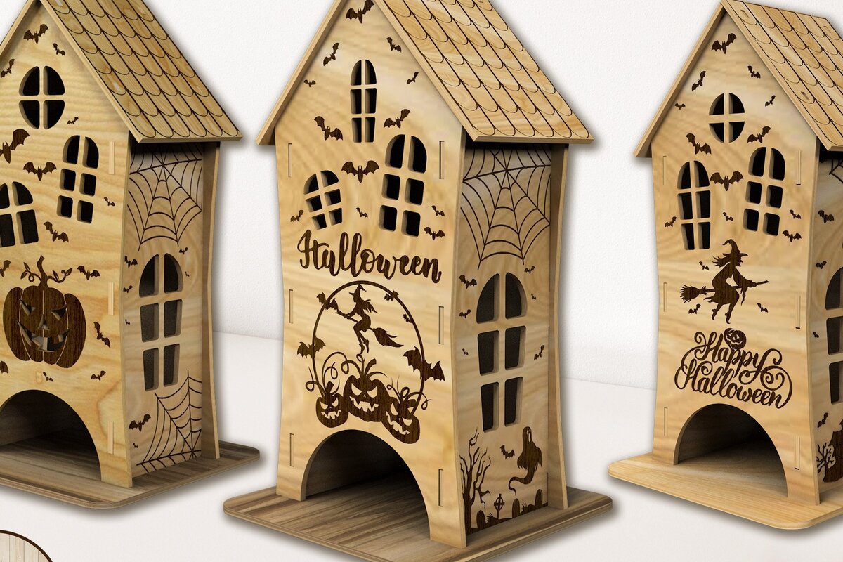 Intra απο ξύλο plywood 3mm-4mm πάχος 3D HALLOWEEN HOUSE Δίασταση 15x15 cm INTRAFABR-35691583 - Image 1
