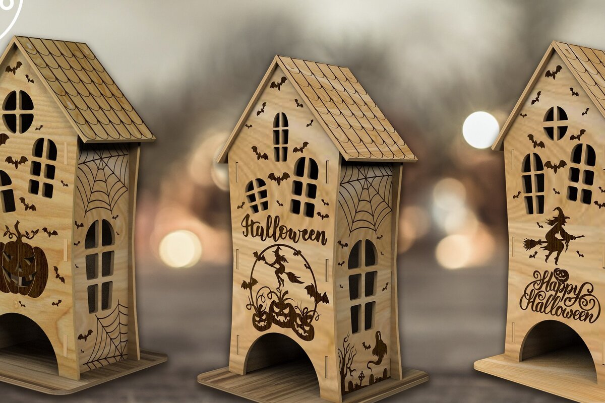Intra απο ξύλο plywood 3mm-4mm πάχος 3D HALLOWEEN HOUSE Δίασταση 15x15 cm INTRAFABR-35691583 - Image 2