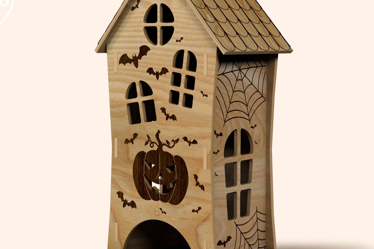 Intra απο ξύλο plywood 3mm-4mm πάχος 3D HALLOWEEN HOUSE Δίασταση 15x15 cm INTRAFABR-35691583 - Image 4