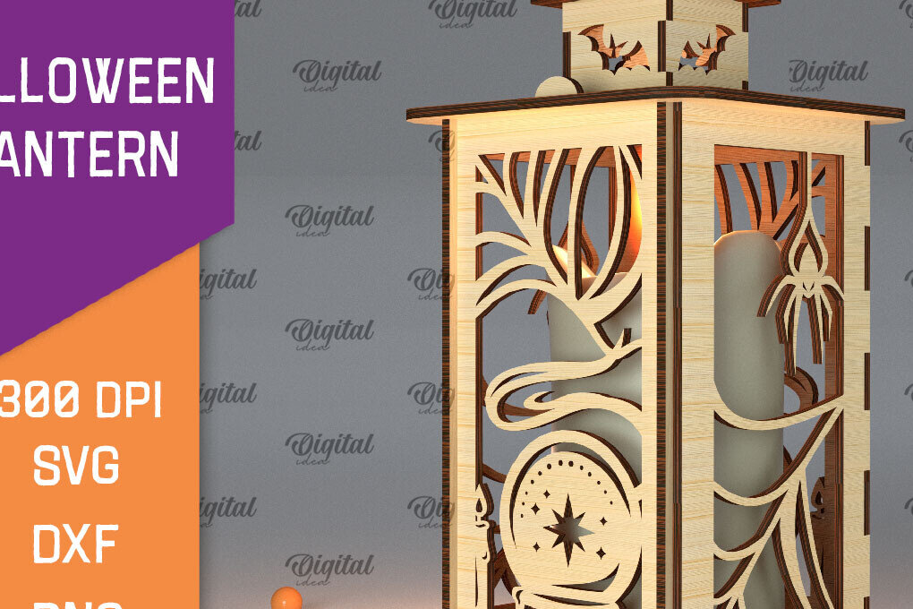 Intra απο ξύλο plywood 3mm-4mm πάχος Τρισδιάστατο αποκριάτικο φανάρι με λέιζερ Δίασταση 15x15 cm INTRAFABR-105938941