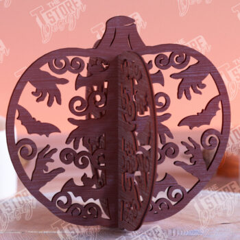 Intra απο ξύλο plywood 3mm-4mm πάχος τρισδιάστατη κολοκύθα αποκριών | Haunter House Δίασταση 8x8 cm INTRAFABR-102904619 - Image 1