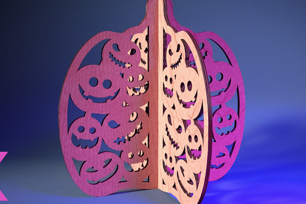 Intra απο ξύλο plywood 3mm-4mm πάχος 3D Halloween Pumpkin | Δίασταση 15x15 cm INTRAFABR-73060556 - Image 1