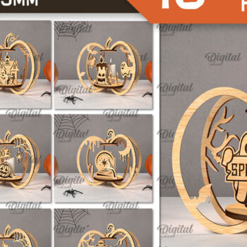 Intra απο ξύλο plywood 3mm-4mm πάχος Δέσμη κοπής με λέιζερ 3D Halloween Pumpkins Δίασταση 15x15 cm INTRAFABR-107015822 - Image 1