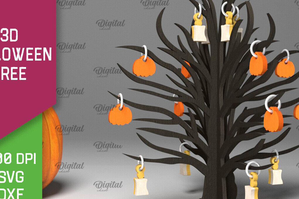 Intra απο ξύλο plywood 3mm-4mm πάχος Τρισδιάστατο σχέδιο αποκοπής με λέιζερ αποκριάτικων δέντρων Δίασταση 15x15 cm INTRAFABR-104688594