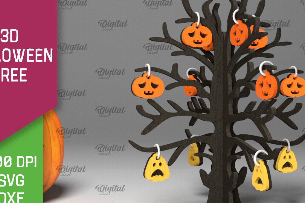 Intra απο ξύλο plywood 3mm-4mm πάχος Τρισδιάστατο σχέδιο αποκοπής με λέιζερ αποκριάτικων δέντρων Δίασταση 15x15 cm INTRAFABR-104688668