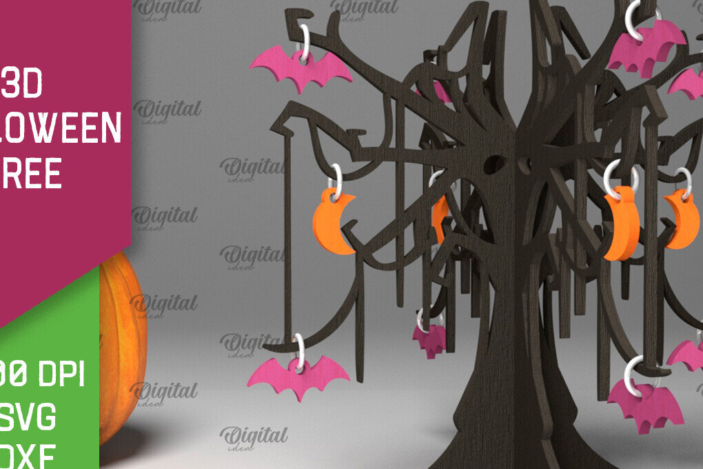 Intra απο ξύλο plywood 3mm-4mm πάχος Τρισδιάστατο σχέδιο αποκοπής με λέιζερ αποκριάτικων δέντρων Δίασταση 15x15 cm INTRAFABR-104688690